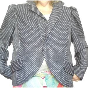 NEW Ryegrass Plus 22W Blue White Stripe V-Neck Puff Sleeve 1 Button Lined Blazer